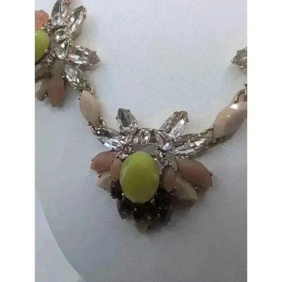 J.Crew Green Purple Maroon GoldTone Gemstone Floral Necklace Statement - Picture 2 of 5